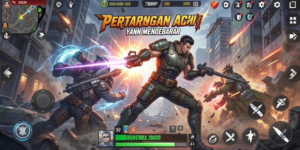 Screenshot menunjukkan pertarungan seru dalam game Action 789RP.