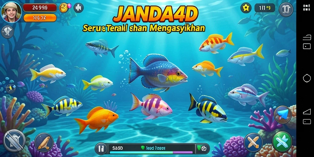 Tampilan gameplay seru dalam JANDA4D saat menembak ikan.