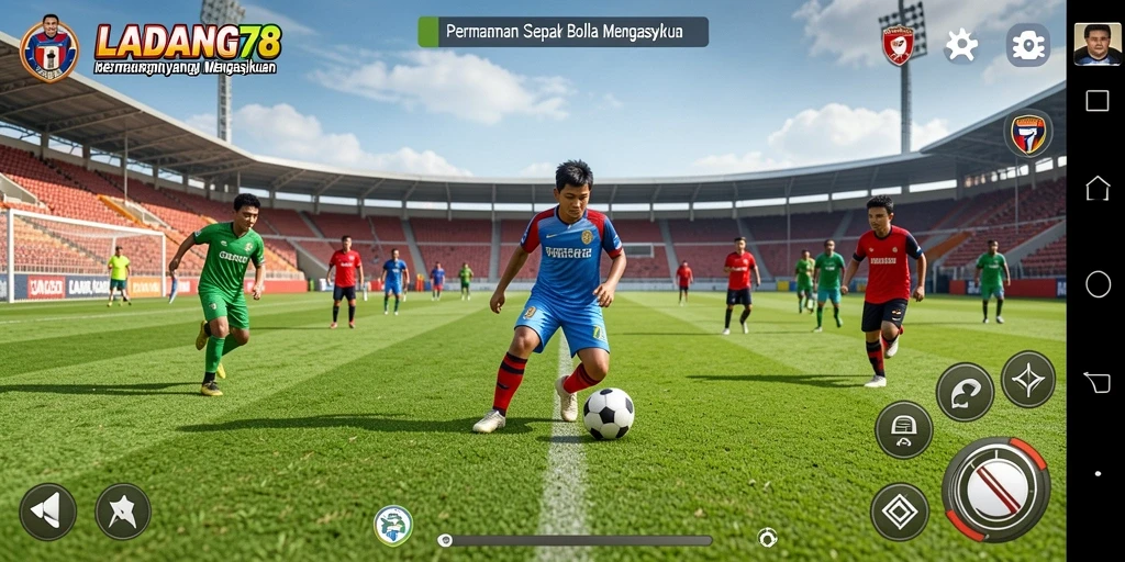 Screenshot LADANG78 menampilkan aksi mendebarkan dalam permainan sepak bola.