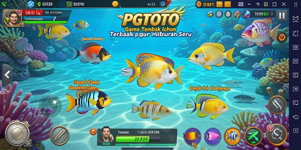 Screenshot utama PGTOTO menampilkan aksi menembak ikan yang seru dan menantang.