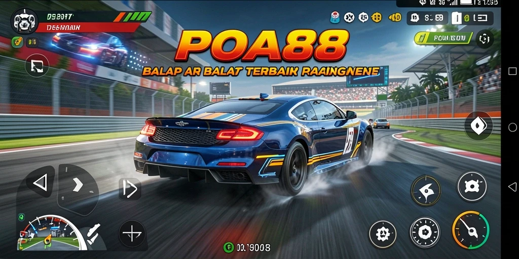Screenshot gameplay POA88 menampilkan mobil balap di lintasan.