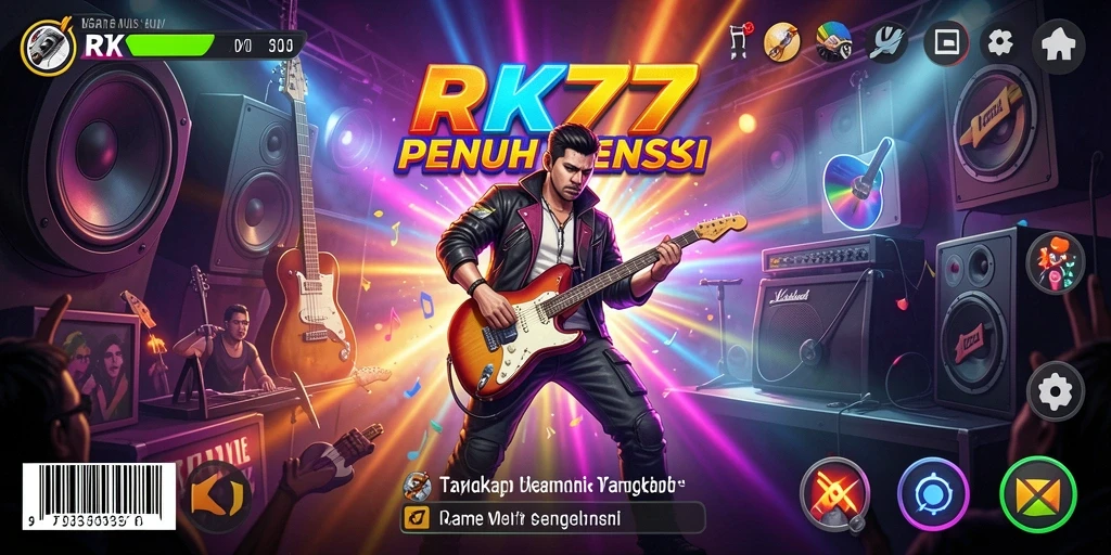 Tangkapan layar yang menunjukkan gameplay seru RK77 dengan musik.