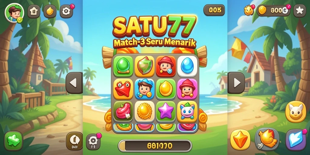 Tampilan gameplay SATU77 yang menawan dan seru dalam Match-3.