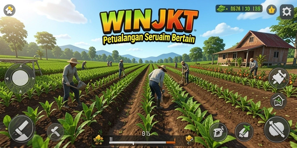 Tampilan permainan <strong>WINJKT</strong> saat mengelola lahan pertanian.